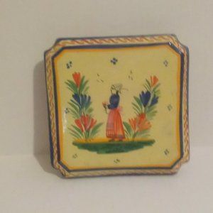 1930-40s Vintage HB Quimper France Soleil Yellow Woman Trivet